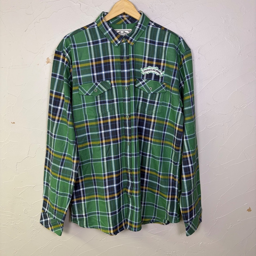 New Sierra Nevada Brewing Co Flannel Shirt Mens XL Green Plaid Cotton Beer Promo
